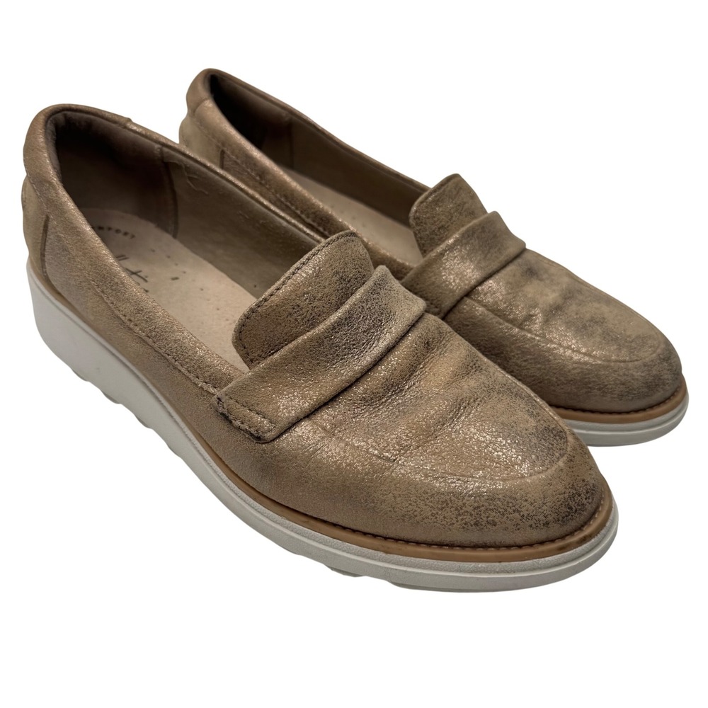 Collection by Clarks Metallic Gold Loafers Platform Shoes 8.5 women